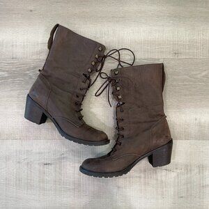 Brown Lace Up Heeled Boots